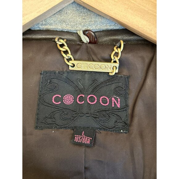 Y2K VIntage Cocoon Women's Brown Sheep Leather Puff Sleeve Leather Jacket Large - Picture 6 of 7